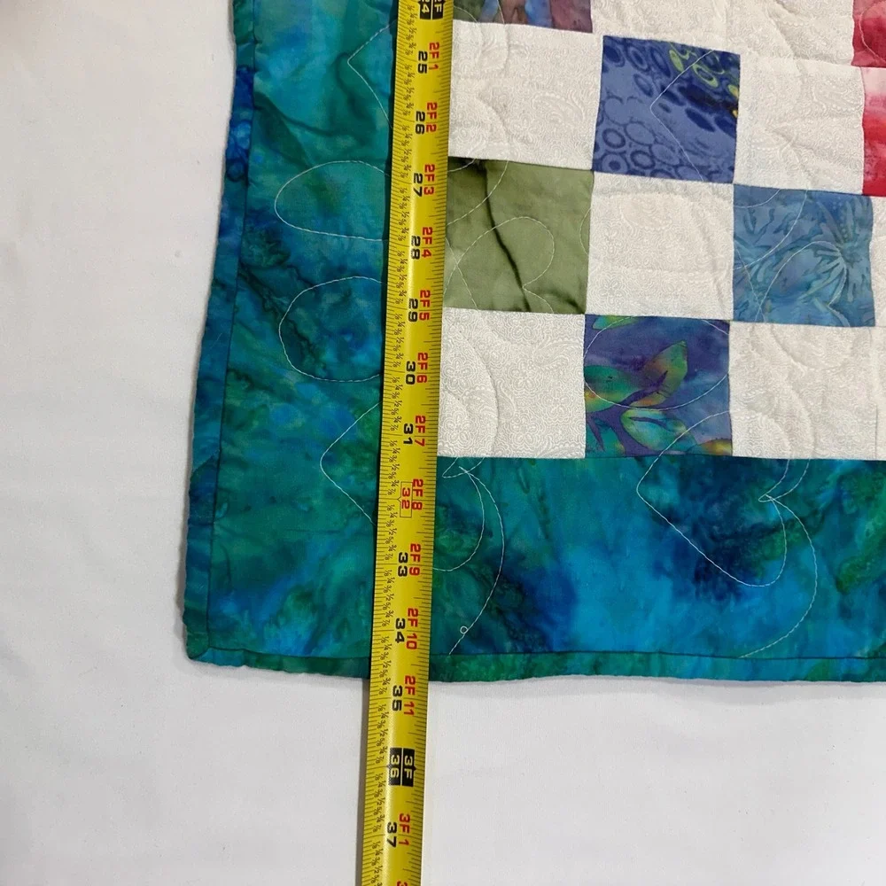 Handmade Batik Patchwork Quilt Multi 51x35 Heart Stitch Tie Dye‎ | Cottagecore